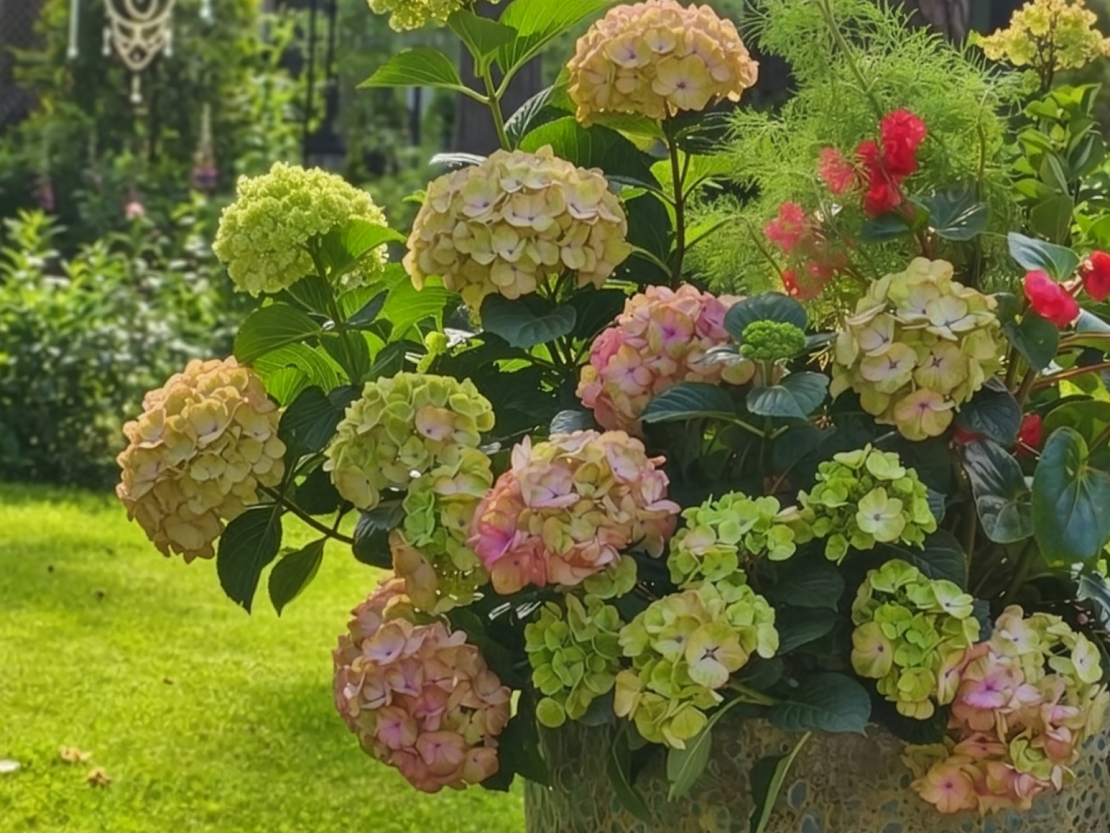 Hortenzijas veido smagas ziedkopas, tādēļ pārāk viegls vai šaurs pods var apgāzties vējā un traumēt dzinumus.