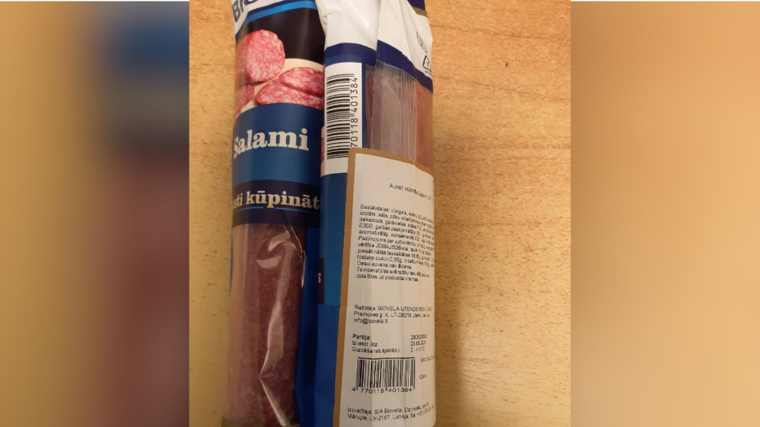 "Biovela" salami desa, kur konstatētas E.coli baktērijas.