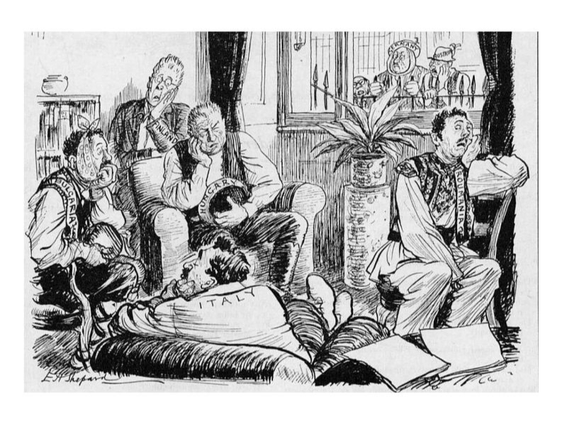 Britu karikatūra par Parīzes konferenci: sakautās valstis gaida savu likteni.
