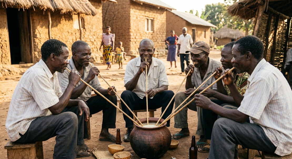 Ugandā iecienītas ir “malwa” tirgotavas, kur pasniedz mājas alus, brūvētu no prosas un sorgo. Tā baudīšana ir sociāls rituāls, un lielai daļai tas sākas jau no rīta. Ilustratīvs attēls. 