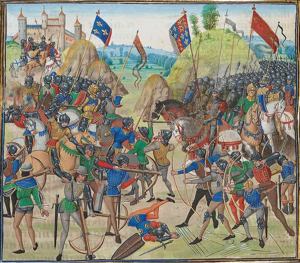 Kresī kauja 14. gs. franču miniatūrā.