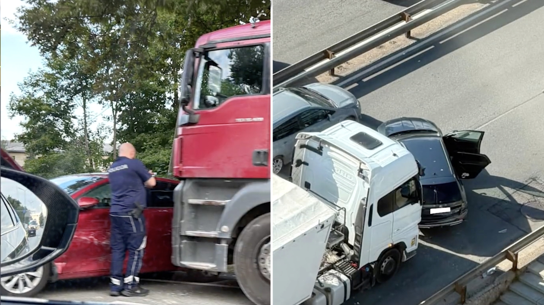 Kravas automašīnas taranējušas vieglos spēkratus.