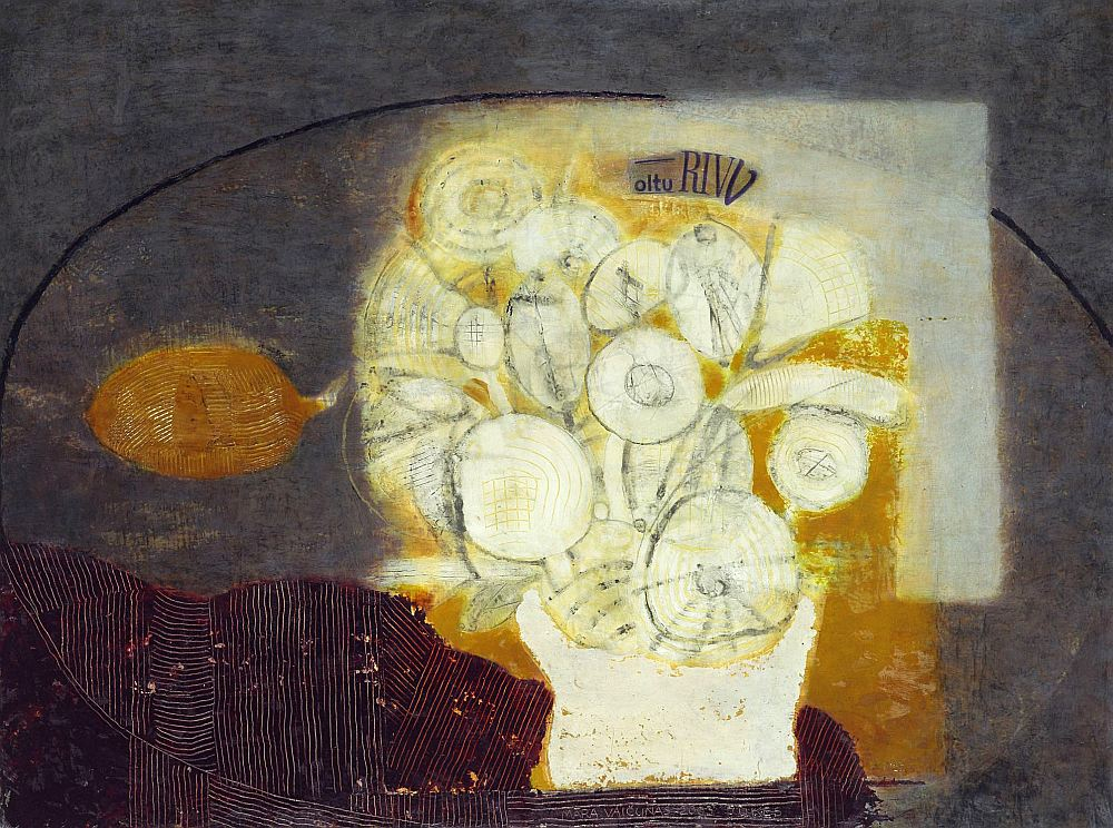 Māra Vaičunas. "Puķes". 2003. Finieris, eļļa. Privātkolekcija.