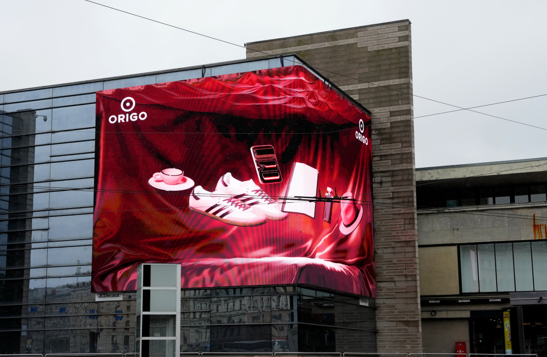 "Origo" fasādes 3D digitālais ekrāns Rīgas centrā.