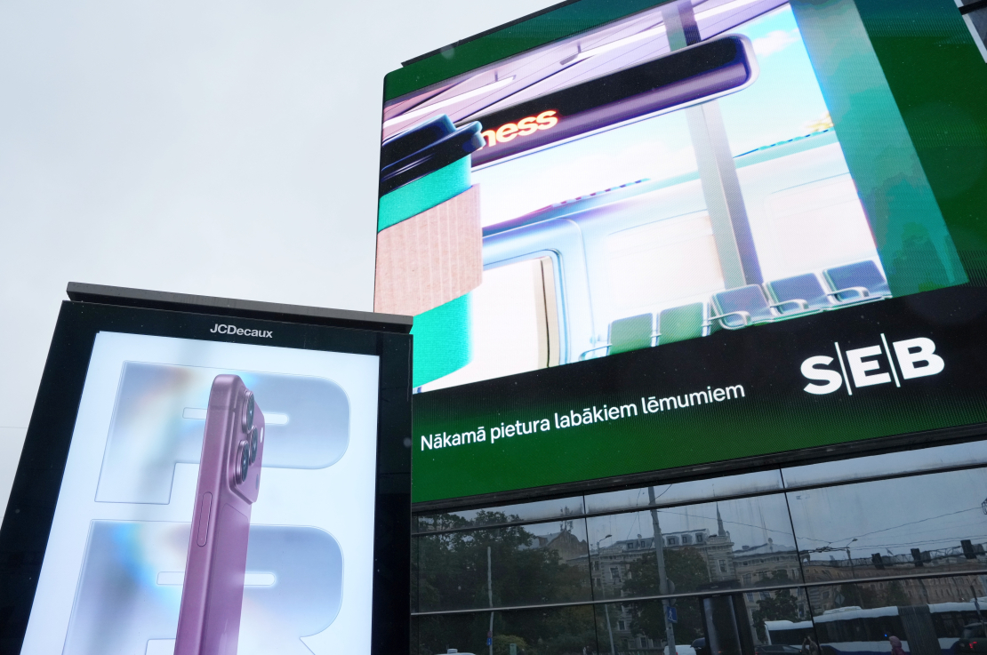 "Origo" fasādes 3D digitālais ekrāns Rīgas centrā.