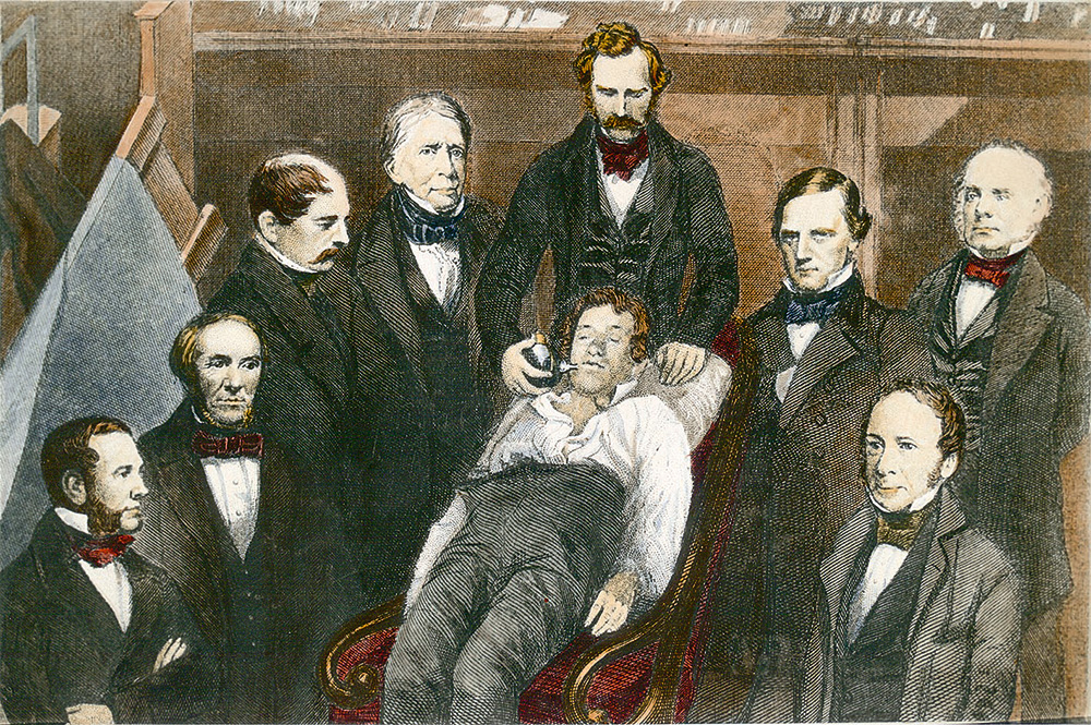 Amerikāņu zobārsts Viljams Tomass Grīns 1846. gada 30. septembrī pirmo reizi demonstrēja nesāpīgu zoba izraušanu, anestezējot pacientu ar ēteri.