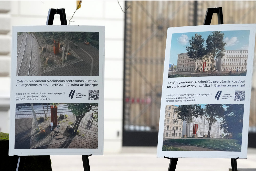 Nacionālās pretošanās kustības dalībniekiem veltītā pieminekļa "Svešo varai spītējot" projekta vizualizācija.