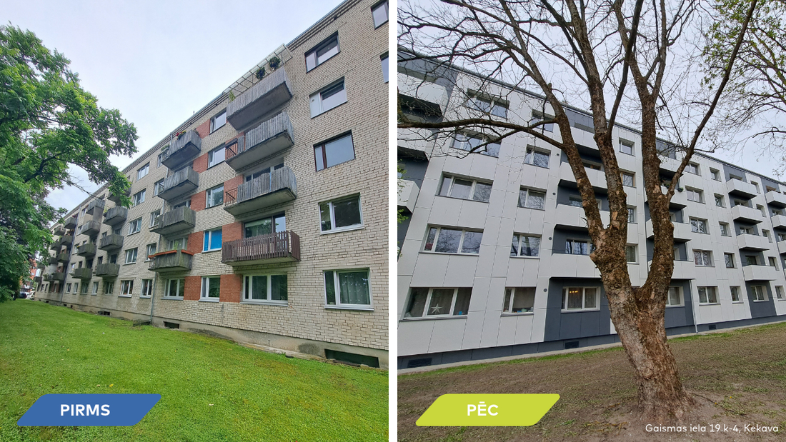 Atjaunotās daudzdzīvokļu mājas Gaismas ielas kvartālā Ķekavā.
