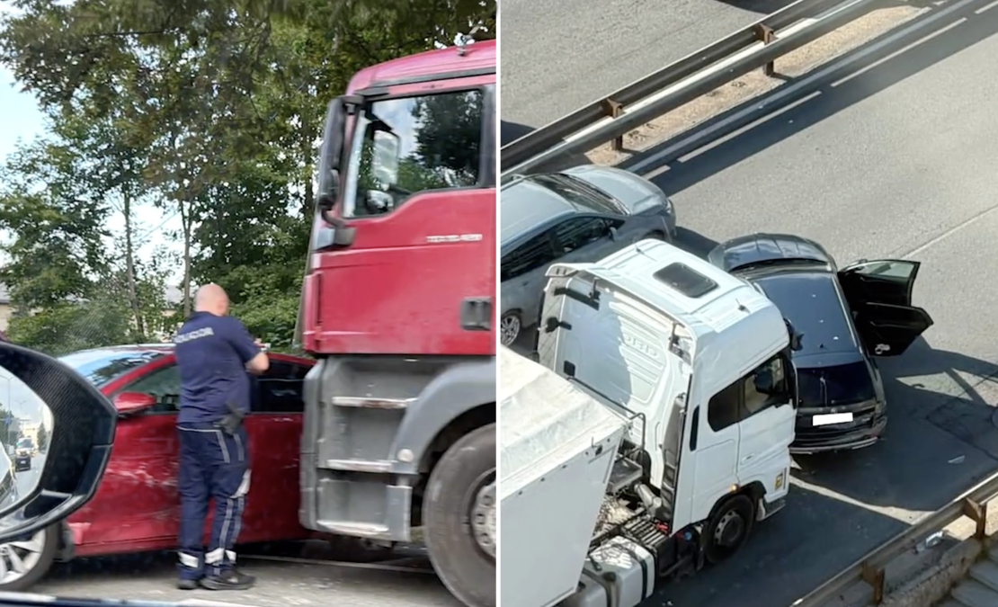 Kravas automašīnas taranējušas vieglos spēkratus. Kravas automašīnas taranējušas vieglos spēkratus.