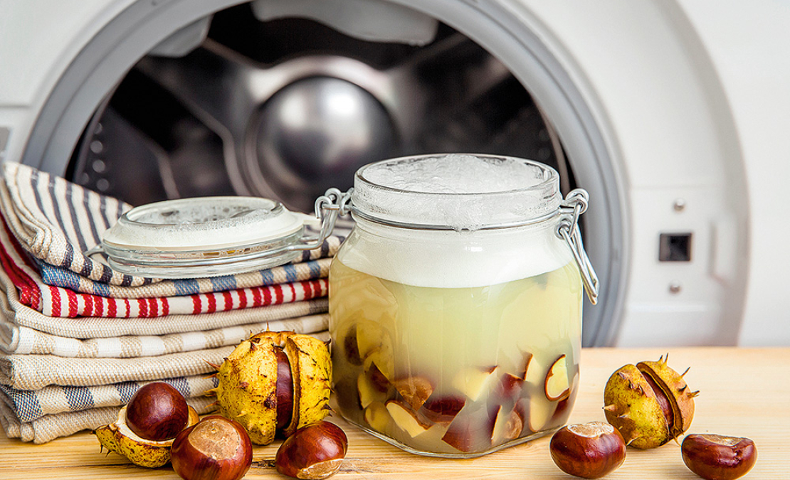 Lai pagatavotu veļas mazgājamo līdzekli, vienai mazgāšanas reizei nepieciešami četri lieli vai seši mazi kastaņi un 300 ml karsta ūdens. 