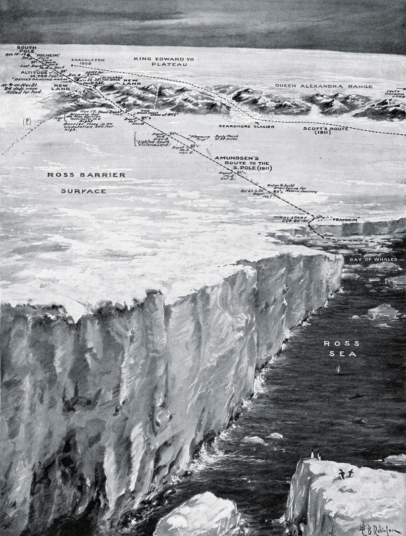 Roalda Amundsena ekspedīcijas maršruts no Framheimas uz Dienvidpolu1911. gadā.