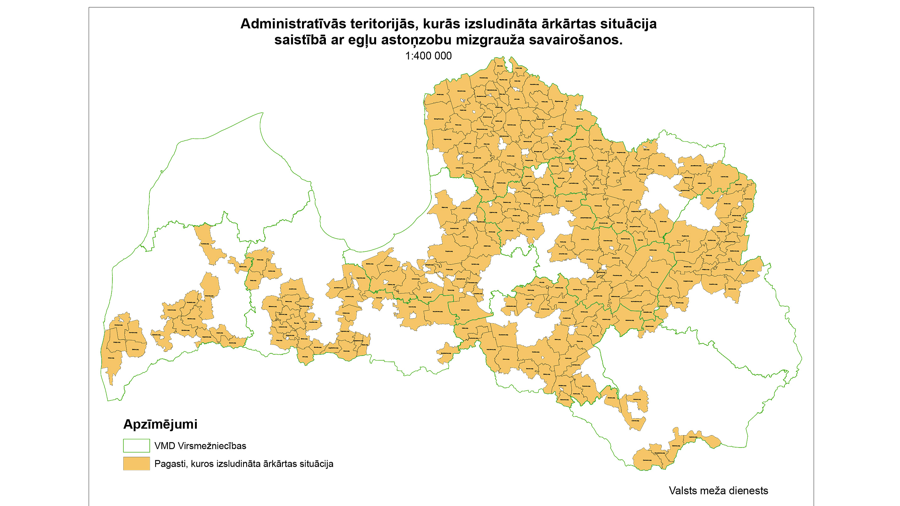 Novadi, kur izsludināta ārkārtas situācija.