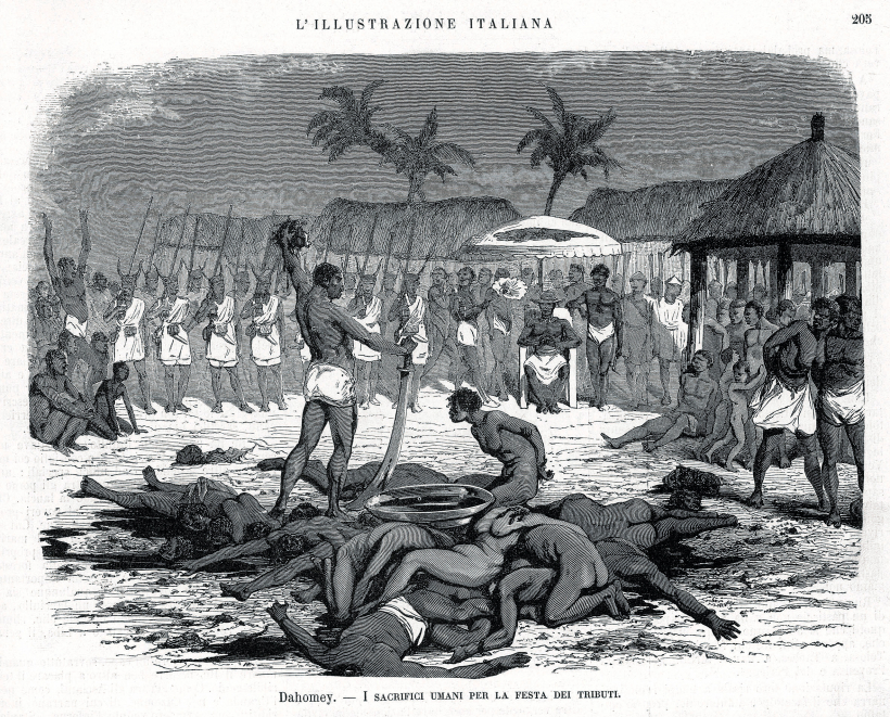 Dahomejas karalistes (Rietumāfrikā) svētkos reliģisku ceremoniju laikā tika upurēts liels skaits cilvēku. Vienā no šādām ceremonijām 1727. gadā tika nogalināti 4000 cilvēku, pārsvarā gūstekņi.