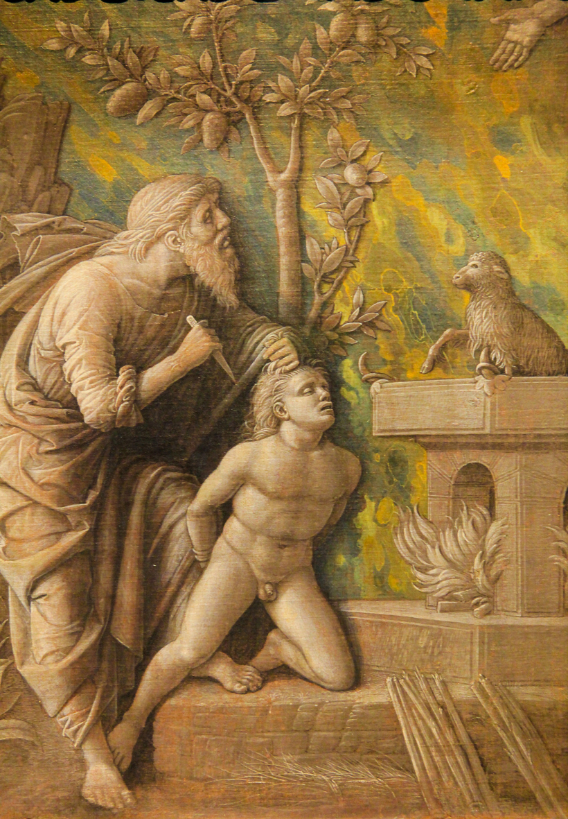 Andrea Mantenja ap 1490. gadu uzgleznoja Bībeles leģendu – Abrahāms gatavojas upurēt dieviem savu dēlu Īzaku.