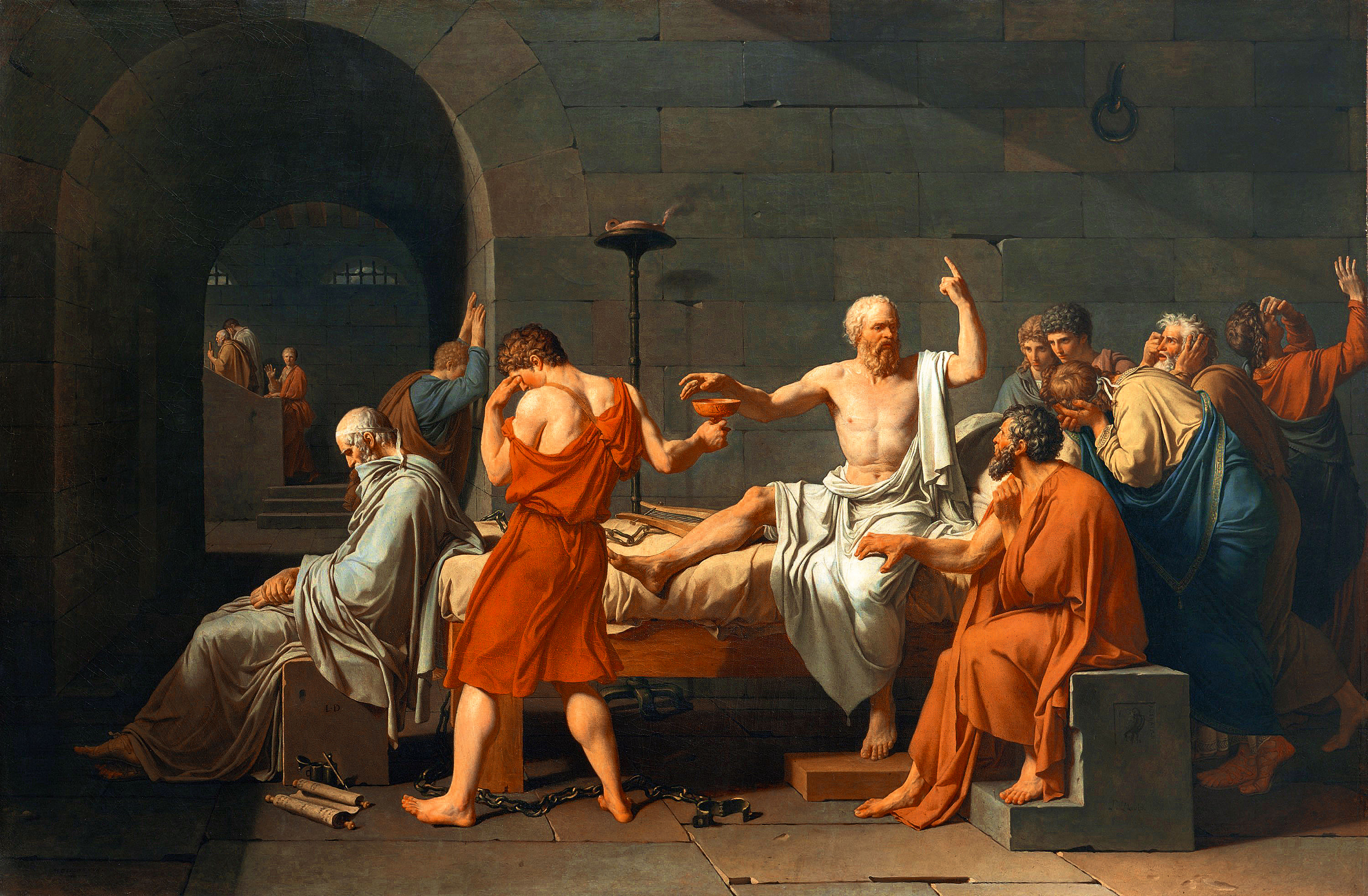 "Sokrata nāve" ("La Mort de Socrate"), franču gleznotāja Žaka Luija Davida eļļas krāsas glezna, 1787. gads.