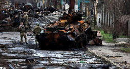 Iznīcināts Krievijas armijas tanks Ukrainā. 