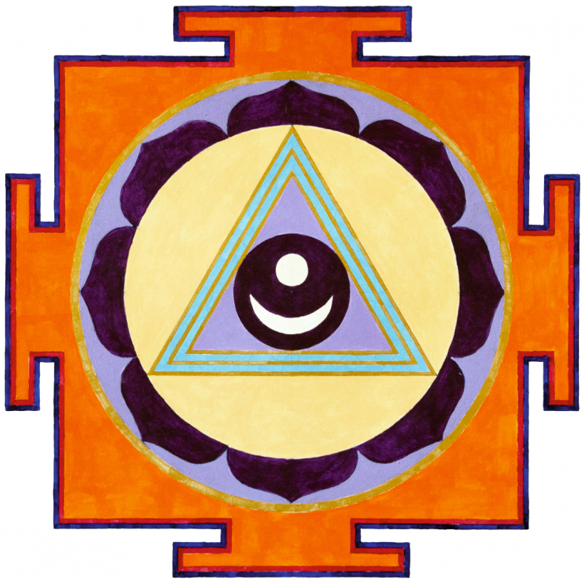 Bindu čakra jantra. Saista ar Adžnā čakras pakauša daļas aktivizāciju, kut pil Amrita – nemirstības nektārs. Jantra sevī apvieno vieduma un nemirstības ideju. Autors Kaspars Rikards, Sakralageometrija.lv.