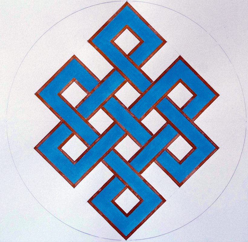 Šri vatsa – bezgalības mezgls. Simbols nāk no vēdām, un to ļoti plaši lieto budismā. Latviskā analoģija – Laimas zīme. Iekšējais dvēseles laimes aspekts ne velti ir saistīts ar bezgalību: tiklīdz esi atradis laimi, tā atkal izslīd no pirkstiem, un mums jāiet uz priekšu. Laime nav stacionāra. Autors Kaspars Rikards, Sakralageometrija.lv.