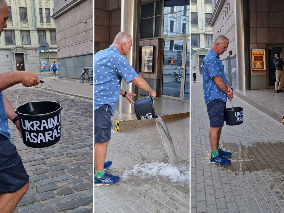 Juris Ulmanis protesta akcijā pie Maskavas nama Rīgā.