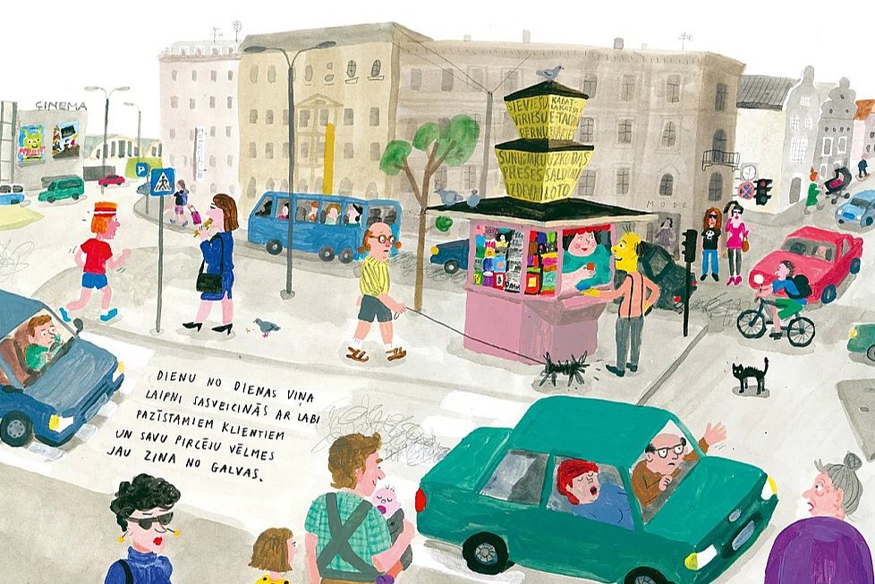 Mākslinieces Anetes Meleces ilustrācija no grāmatas "Kiosks", kas tulkota jau vairāk nekā 15 valodās.