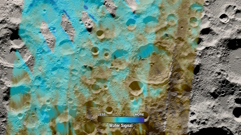 Ūdens koncentrācija Mēness dienvidpola tuvumā.