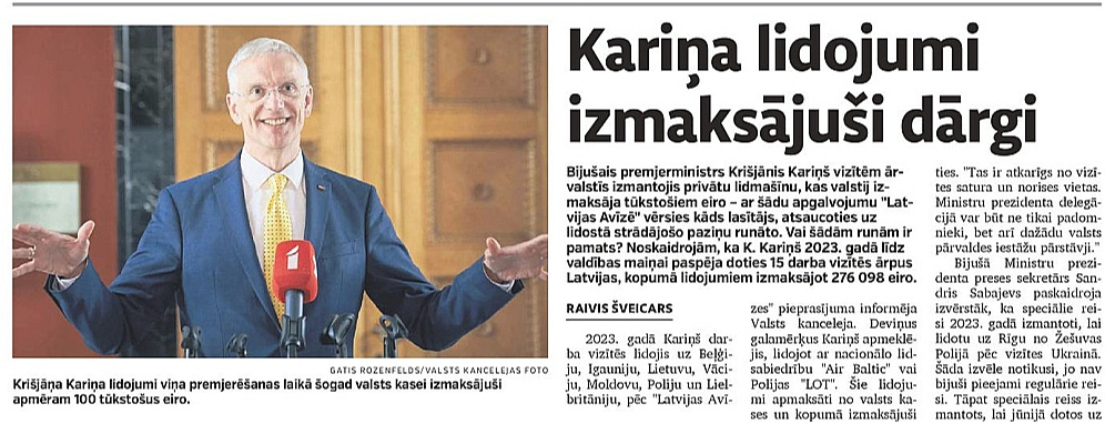 "Latvijas Avīze" 27. oktobra publikācijā vēstīja par Krišjāņa Kariņa lidojumiem ar speciālajiem reisiem. Drīz pēc publikācijas "Apvienotā saraksta" frakcija Saeimā iesniedza pieprasījumu, un šim tematam pievērsās daudzi mediji.