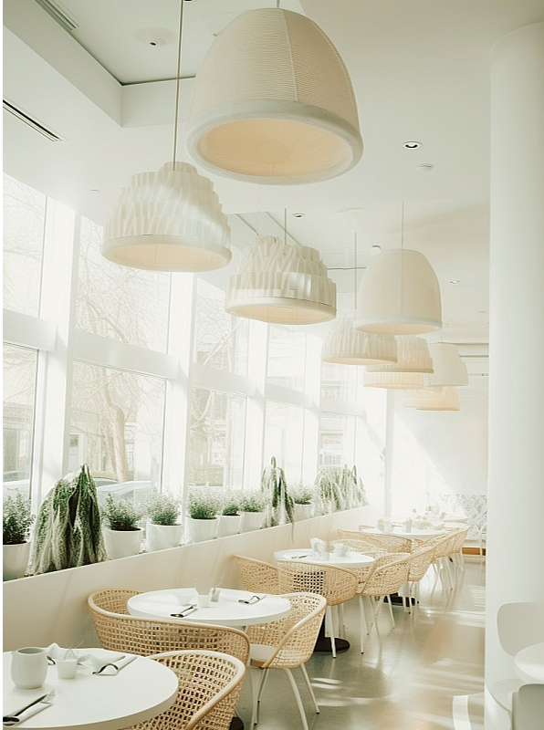 "White restaurant" – viesnīcas restorāns Stokholmā galvenokārt tiek izmantots brokastīm un pusdienām. Tāpēc kopējais noskaņojums telpās ir gaišs un aktīvs: tāds, kas palīdz uzturēt apmeklētājiem augstu enerģijas līmeni. Apgaismojums ir pieklusināts, tomēr pietiekami intensīvs un neitrālajā spektrā.