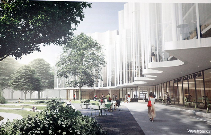 Rīgas Filharmonijas projekta mets. "Tā būs veidota viļņotos stiklos, no iekšpuses tieksies parkā, vizuāli tas izskatīsies kā mirguļojums jūrā," stāsta arhitekts Austris Mailītis.