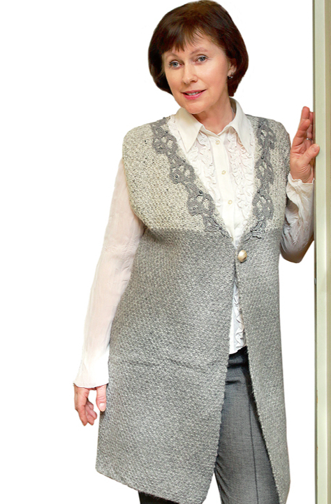 Veste ar mežģīņu rotājumu.