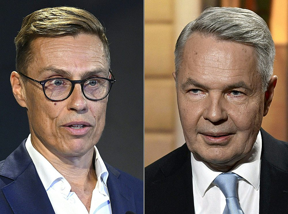 Pirms Somijas prezidenta vēlēšanām aptaujās vadošās vietas ieņem Nacionālās koalīcijas partijas kandidāts Aleksandrs Stubs (no kreisās) un zaļo kandidāts Peka Hāvisto.