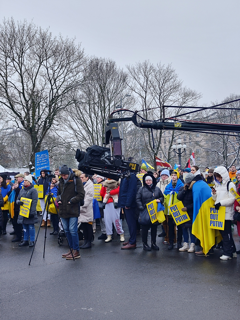 Ukrainas atbalsta mītiņš pie Brīvības pieminekļa.