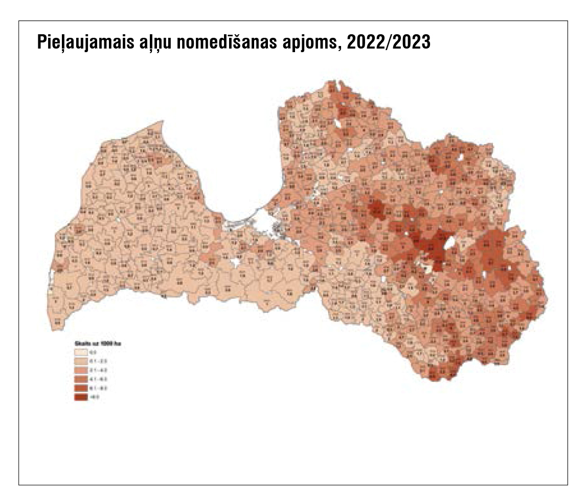 Pieļaujamais aļņu nomedīšanas apjoms, 2022/2023